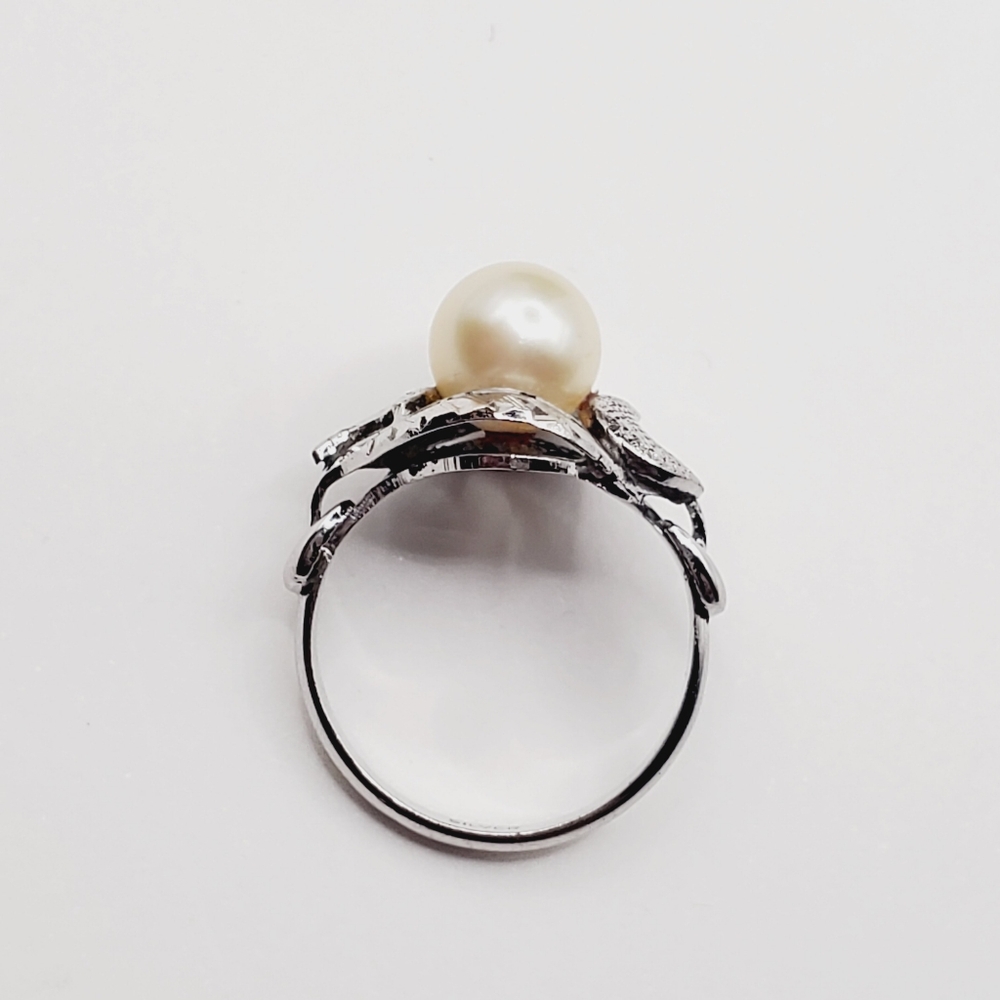 Pearl Ring 925 Sterling Silver Ring Vintage Ring Moon Ring Diamond Cut Ring - Picture 2 of 11